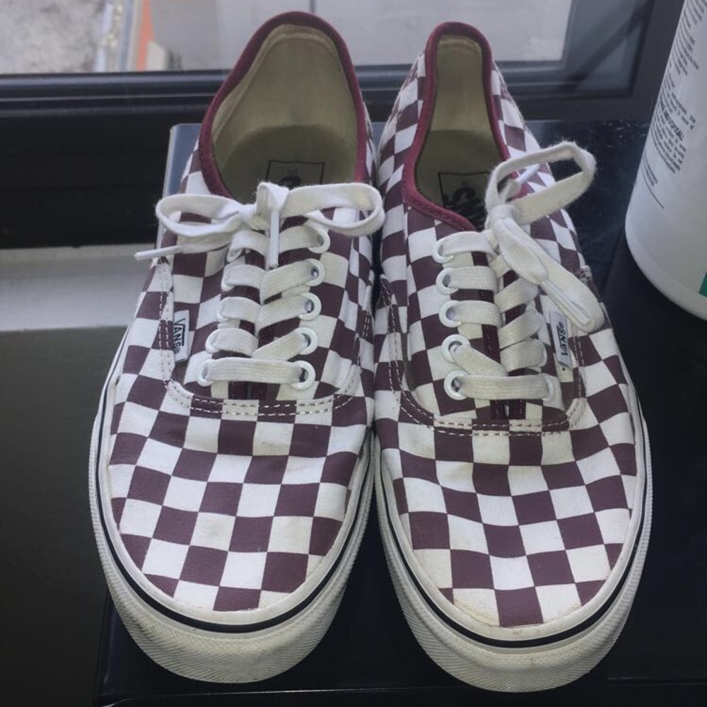 Maroon checkered Vans